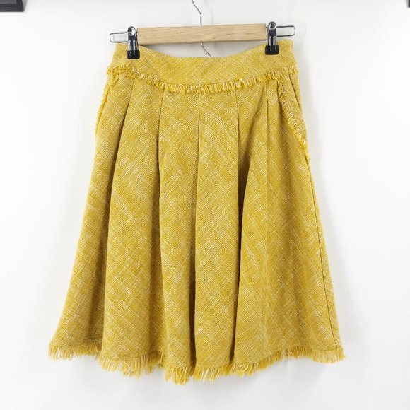 Anthropologie Dresses & Skirts - ANTHROPOLOGIE Maeve Buttered Yellow Tweed Flare Knee Skirt Sz 2 Small Mustard
